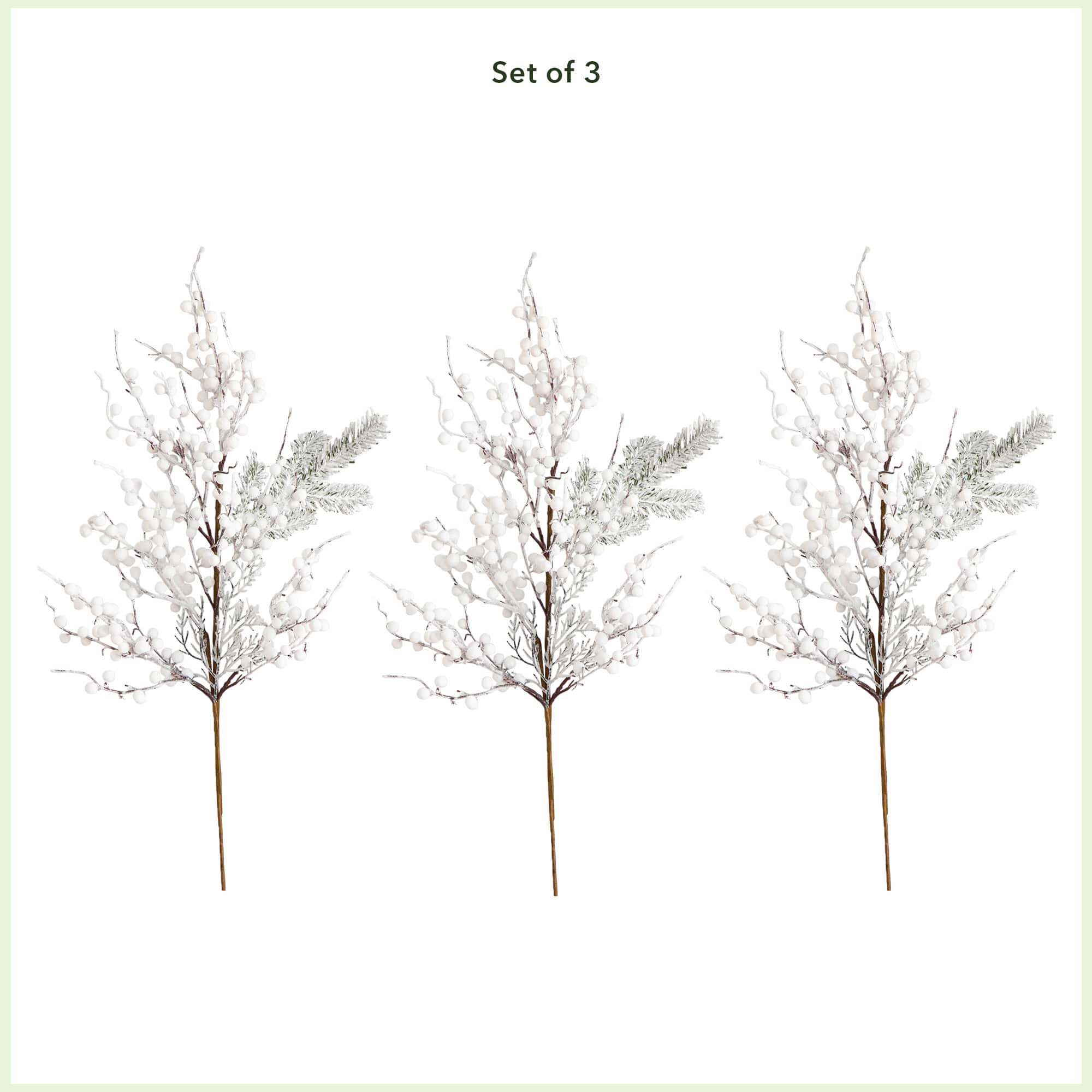 30" Flocked White Berry Stems, 3ct.